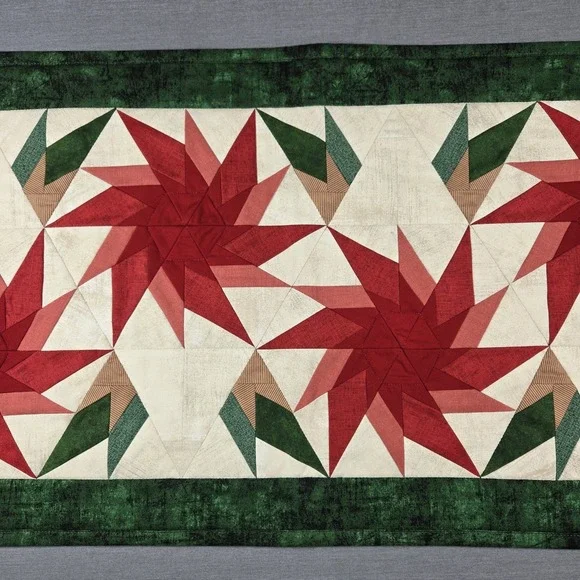 Quilted Christmas Table Runner Red Green Patchwork Star Holiday Decor 16 x 35" - Picture 3 of 9